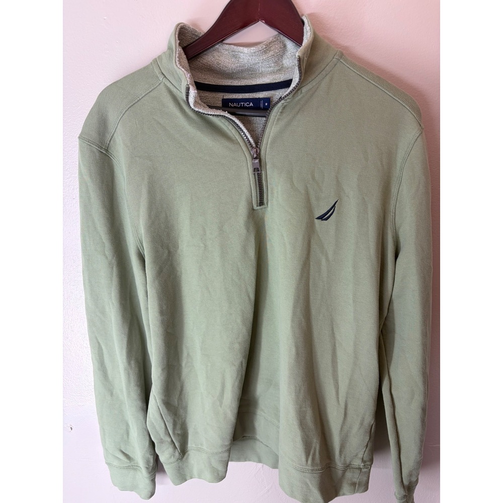 Nautica Mens Sage Green Quarter Zip Pullover Sweatshirt Size M J-Class Logo
